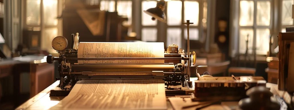 A traditional fax machine in a 19th-century office. 