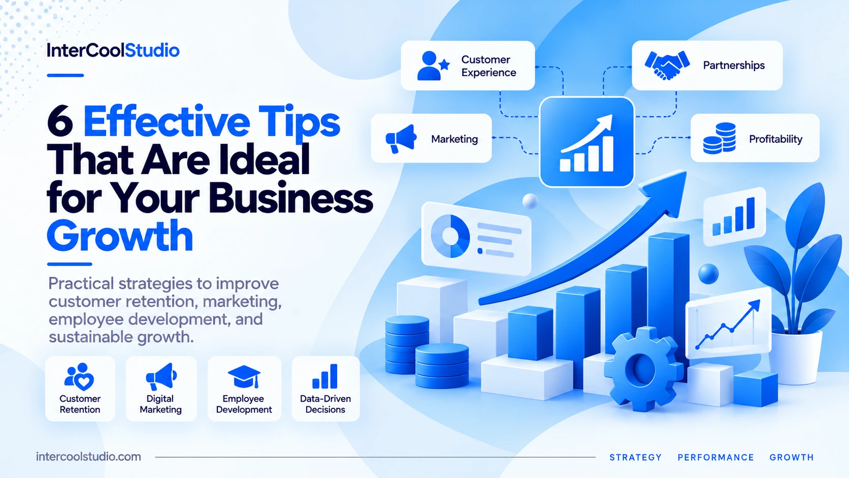 Business growth tips for improving customer retention, marketing, employee development, and profitability