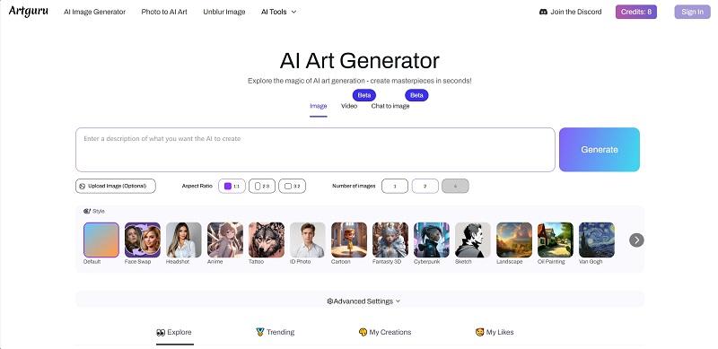 Artguru Free AI Portrait Generator