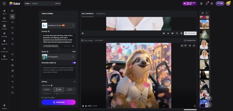 text to video mode of Fotor AI video generator