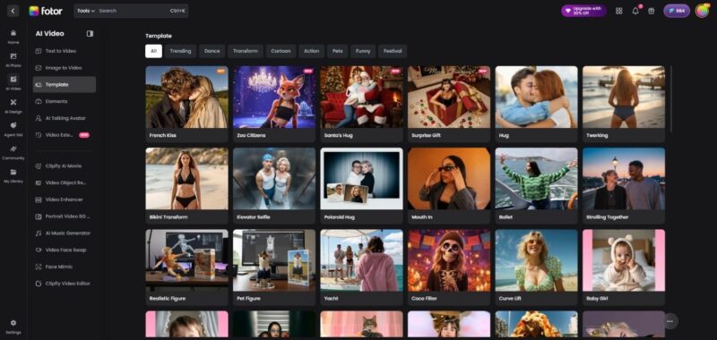 Diverse AI video templates provided on Fotor AI