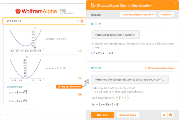 Wolfram Alpha homework solver showing step-by-step math solution